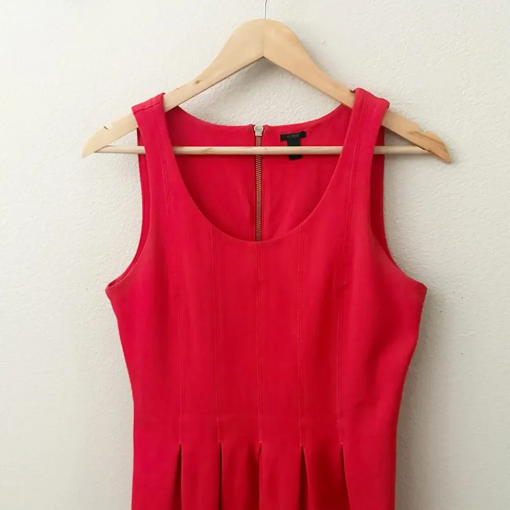 J. CREW | Red Stretch Pleated A-line Dress Exposed Back Ponte Zipper Pockets | 4